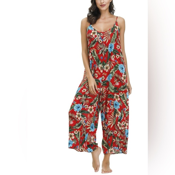 BUENOS NINOS Floral Boho Wide Leg Jumpsuit Adjustable Straps w/Pockets Size M - Picture 4 of 10